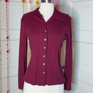 Vintage Accomplice Top Women Red Burgundy Button Down Blouse